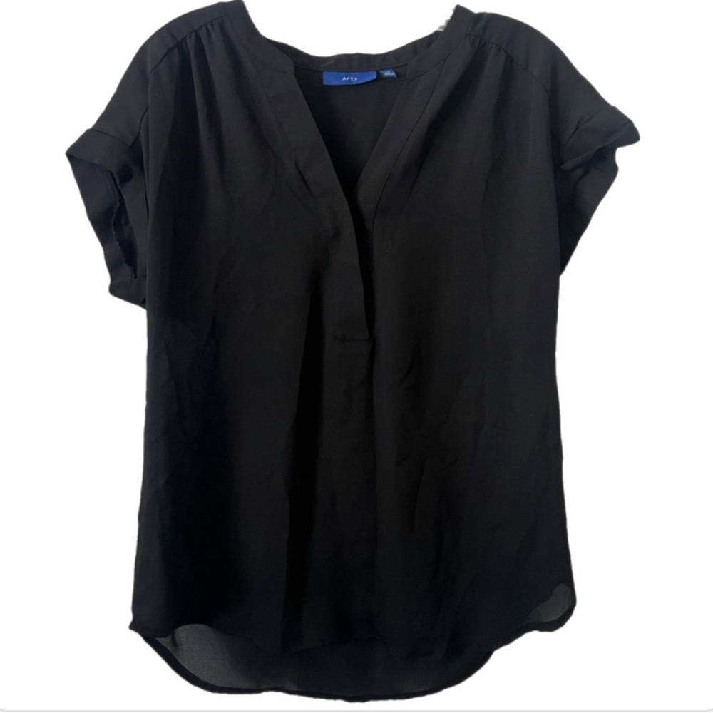 Apt. 9 Women’s Black Blouse with Cuffed Sleeves and Mandarin Collar